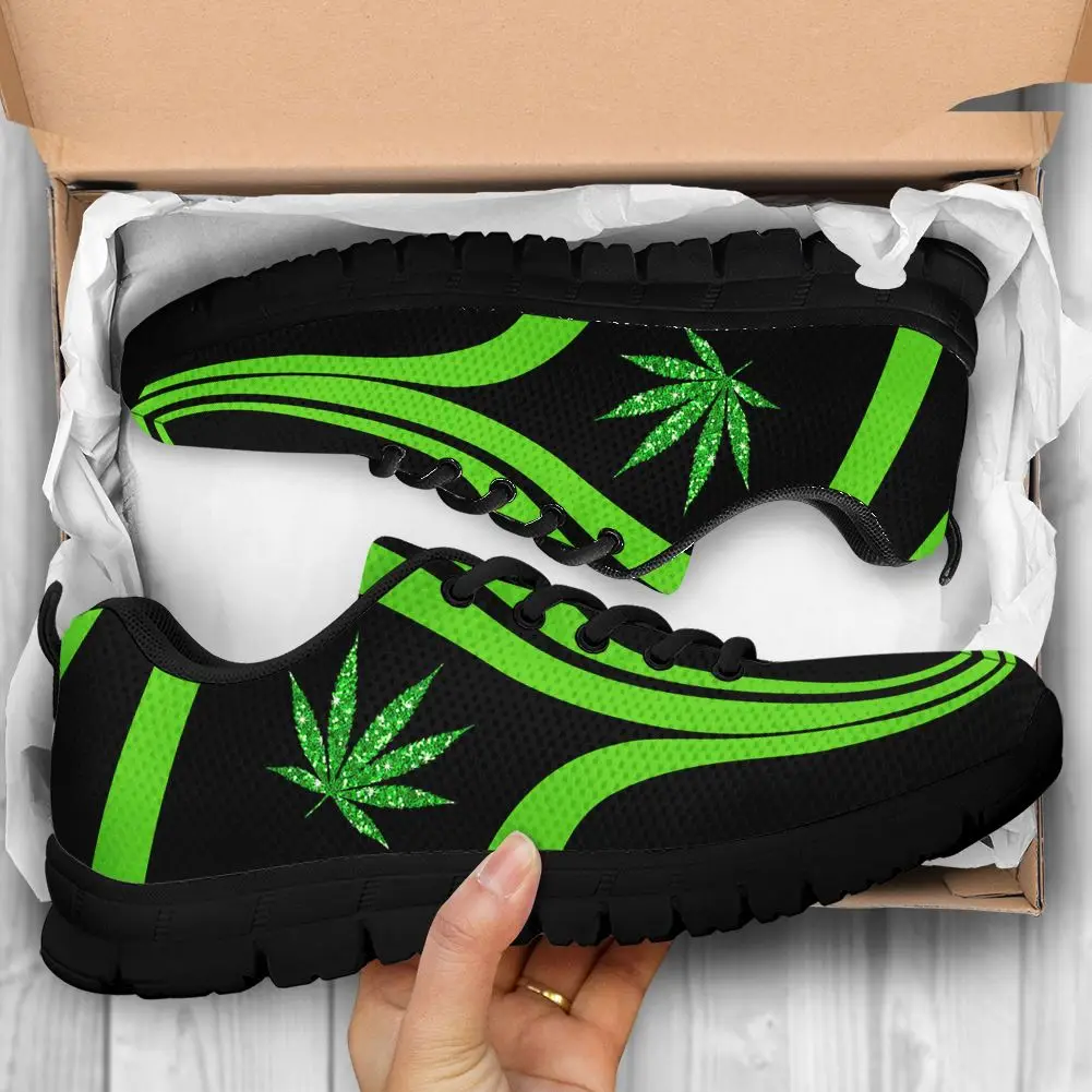 

Green Weed Leaves Pattern Male Sports Sneakers Casual Lace Up Mesh Shoes Custom Your Logo/Design/Name Man's Leisure Running Shoe, As image shows