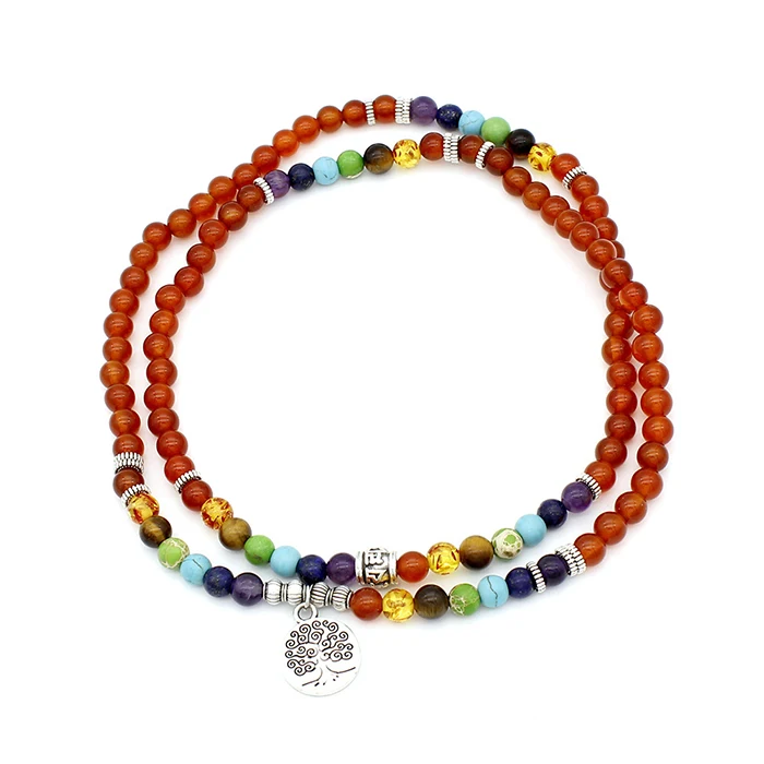 

nanjiang carnelian red agate tree of life rainbow round bead 7 chakra bracelet, As photos shows