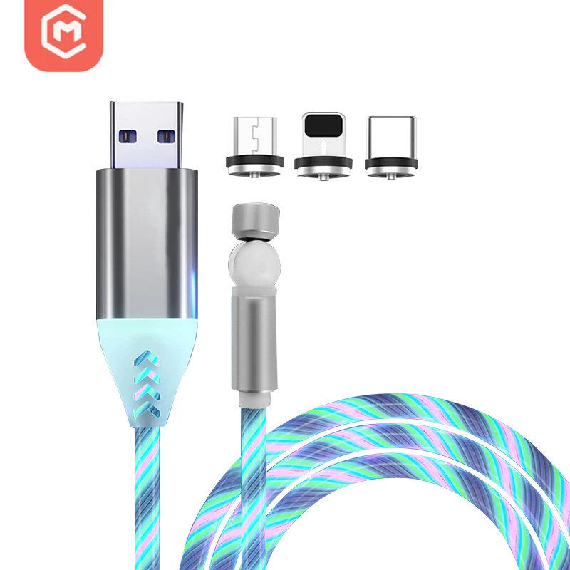 

3 in 1 USB cable Magnetic Charging Cable Led 540 Rotation USB Magnetic Cable, White red blue green