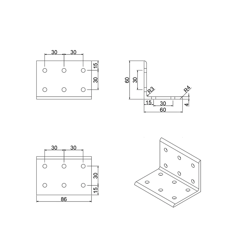 China Supplier 6173 12 Hole Slotted Inside Corner Bracket 90 Degree  Aluminum Extrusion for Aluminium Profile 40120 3090