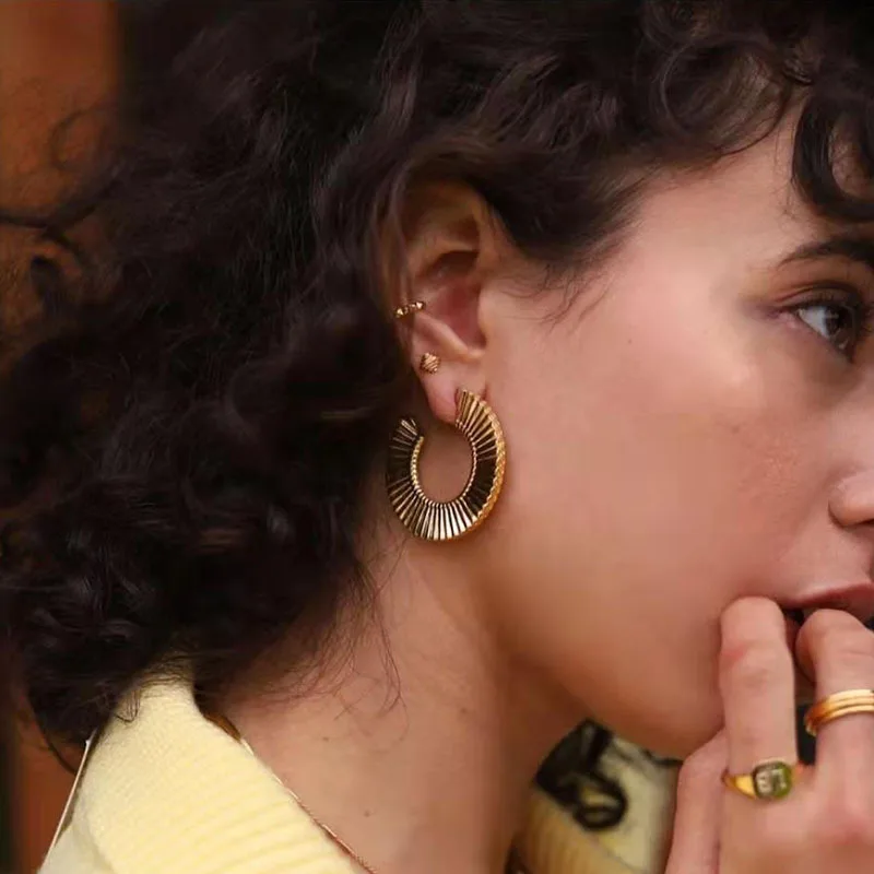 

18K Gold Plated Stainless Steel Larger C Shaped Earrings, Gold color