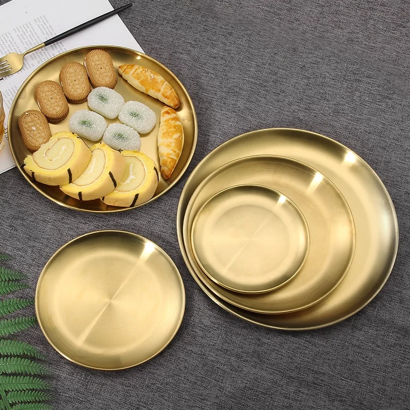 

Round Gold Tray Stainless Steel Jewelry Make up Candle Plate Decorative Tray, Silver,gold