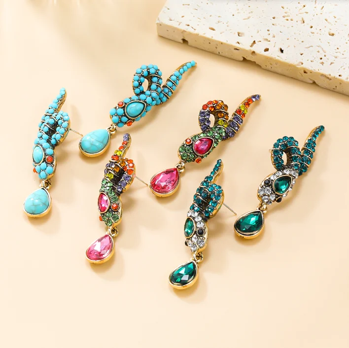 

Trendy Vintage Crystal rhinestone beads Snake Shape Dangle Earrings for Women Girl Retro Drop Earrings Cute Earring Jewelry