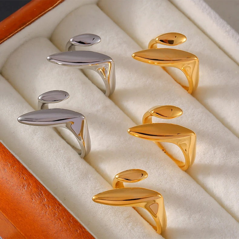 Simple Waterproof Stainless Steel Jewelry 18k Gold Plated Exaggerated Irregular Diamond Opening Ring Women YF3793