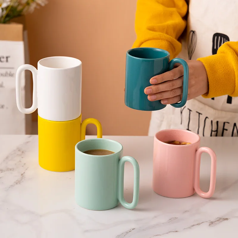 

Big Handle Colorful Ceramic Coffee Mug, White, yellow, pink, green, blue