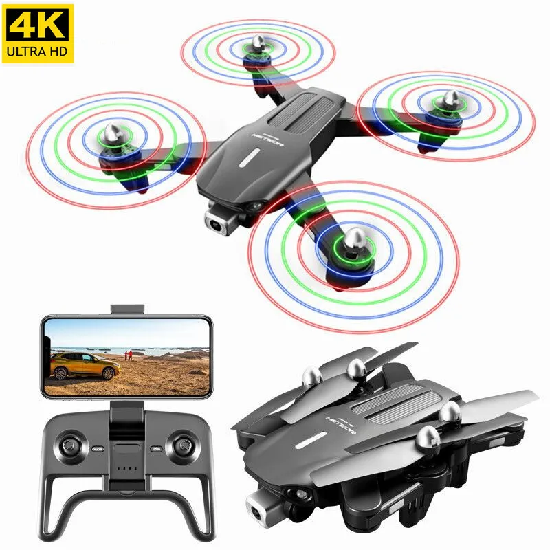 XUEREN 1809 Drone 4K Profesional HD Dual Camera Light Flow Foldable WIFI Fpv Drone Quadcopter Rc Helicopter Christmas Gift Toys, Black , blue