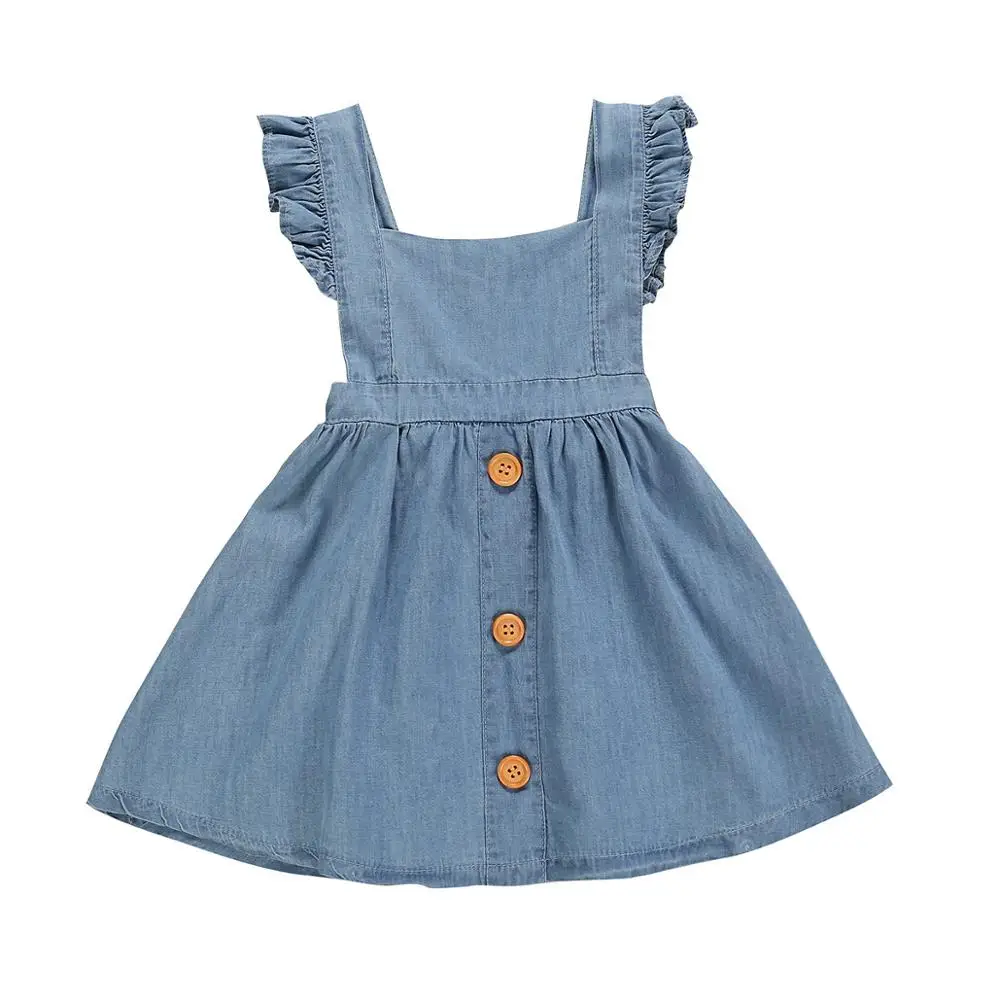 

Baby Girl Clothes Dresses Toddler Baby Kids Girls Solid Fly Sleeve Denim Princess Dresses summer denim Clothes