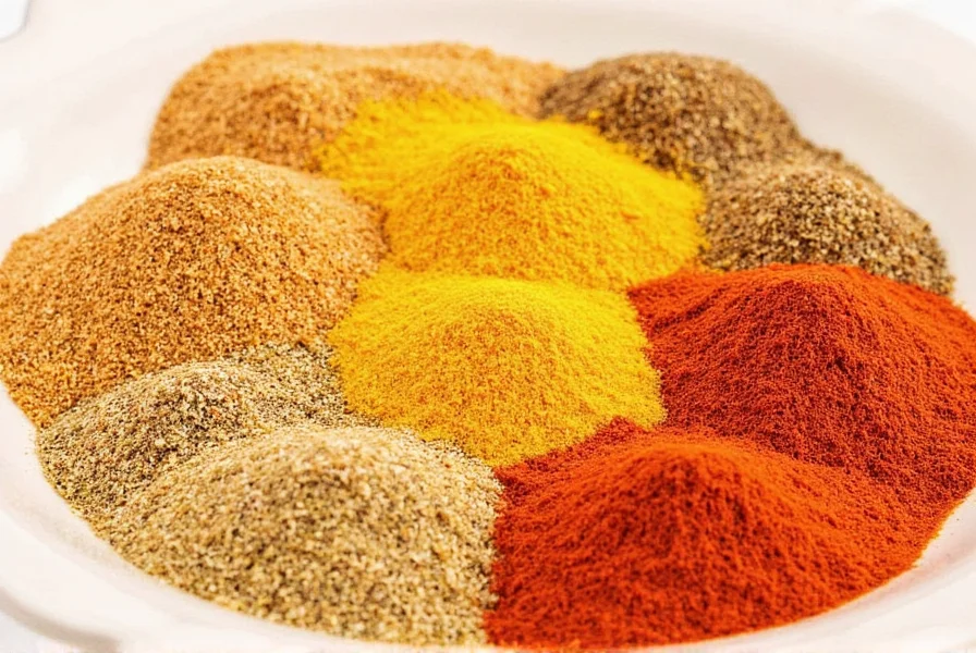 A colorful spice display on a countertop