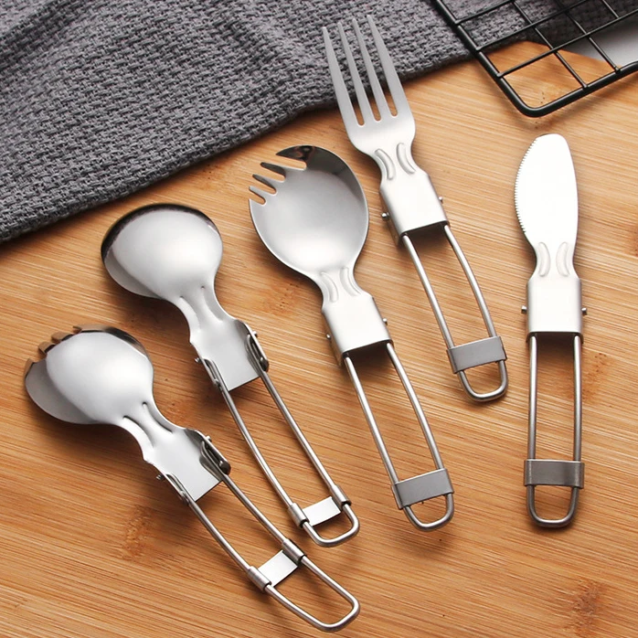 

Eco-friendly Stainless Steel Folding Spork Easy to Carry Portable Collapsible Spoon and Fork Sets for Kids