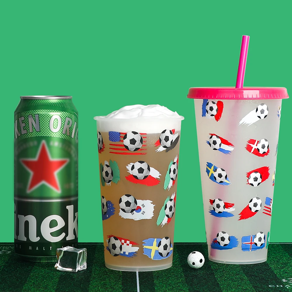 

World Cup Tumbler Football 24OZ Reusable Drinking Cold Plastic Colour Changing Cups