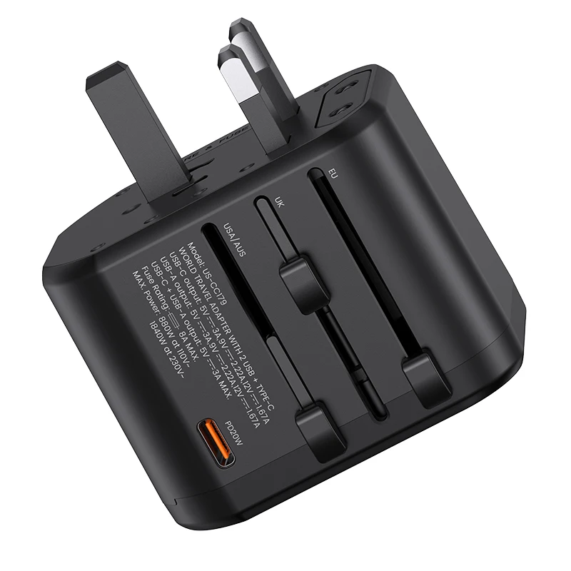 

USAMS Wall Power Travel Adaptor Carregador Multi Plug Universal Travel Adapter Type-C Travel Adapter USB portable charger