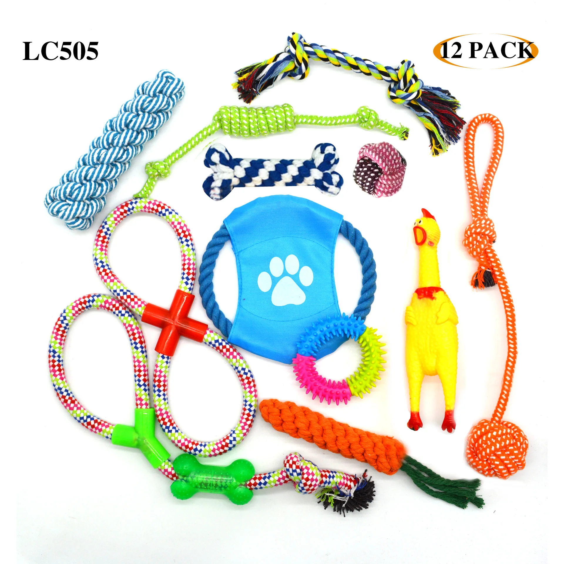 

12Pcs Large Dog Toy Sets Chew Rope Toys for Dog Chewing Toys for Outdoor Teeth Clean for Big Dogs Juguete para Perros, 12 different combinations