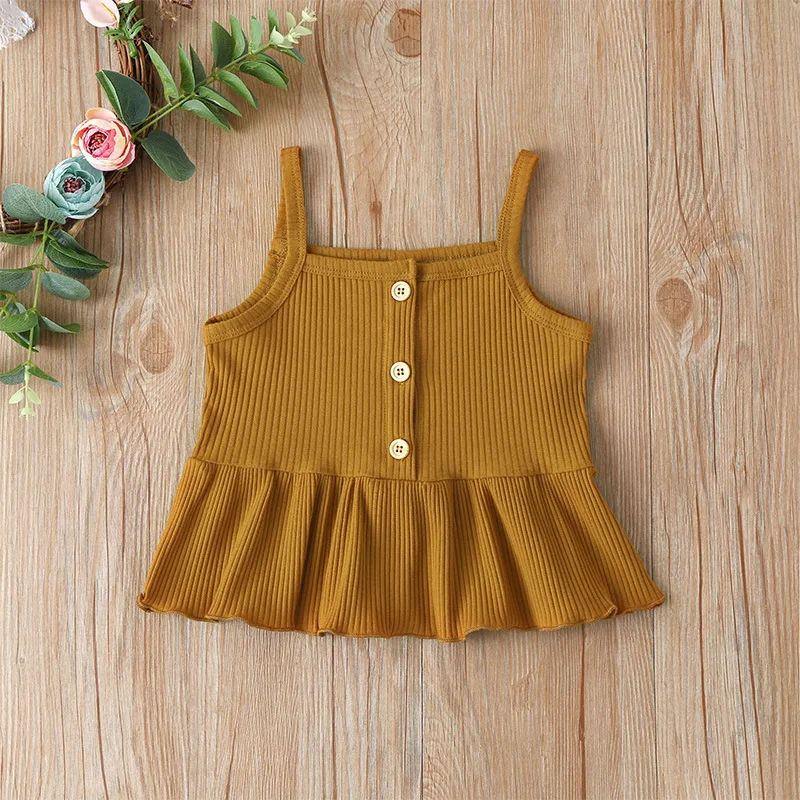 Online Shopping Children Girls Clothes Set Suspender Rib Cotton Dress