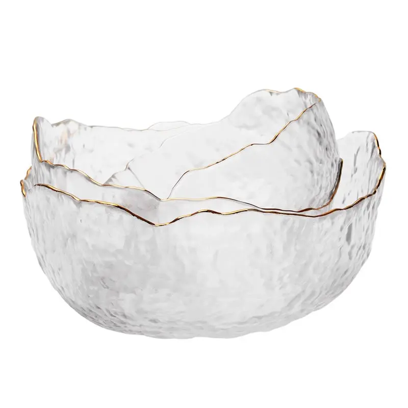 

YIJIA Hammer Pattern Style Bowl Irregular Bowl And Salad Bowl With Manual Throwing And Hand Line, Transparent