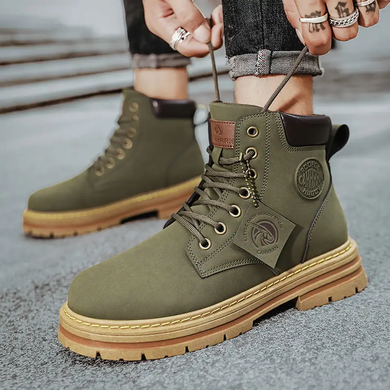 

2023 Autumn-Winter Men's Yellow Boots Durable and Warm Plush Casual Martin Boots Fashionable Fitness Walking Shoes