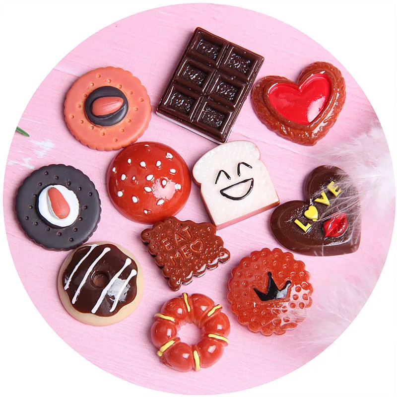 

Free Shipping Sweet Chocolate Bread Doughnut Diy Decorative Accessory Kids Handwork Cabochons Kawaii Craft Ornament Supplies, Different design