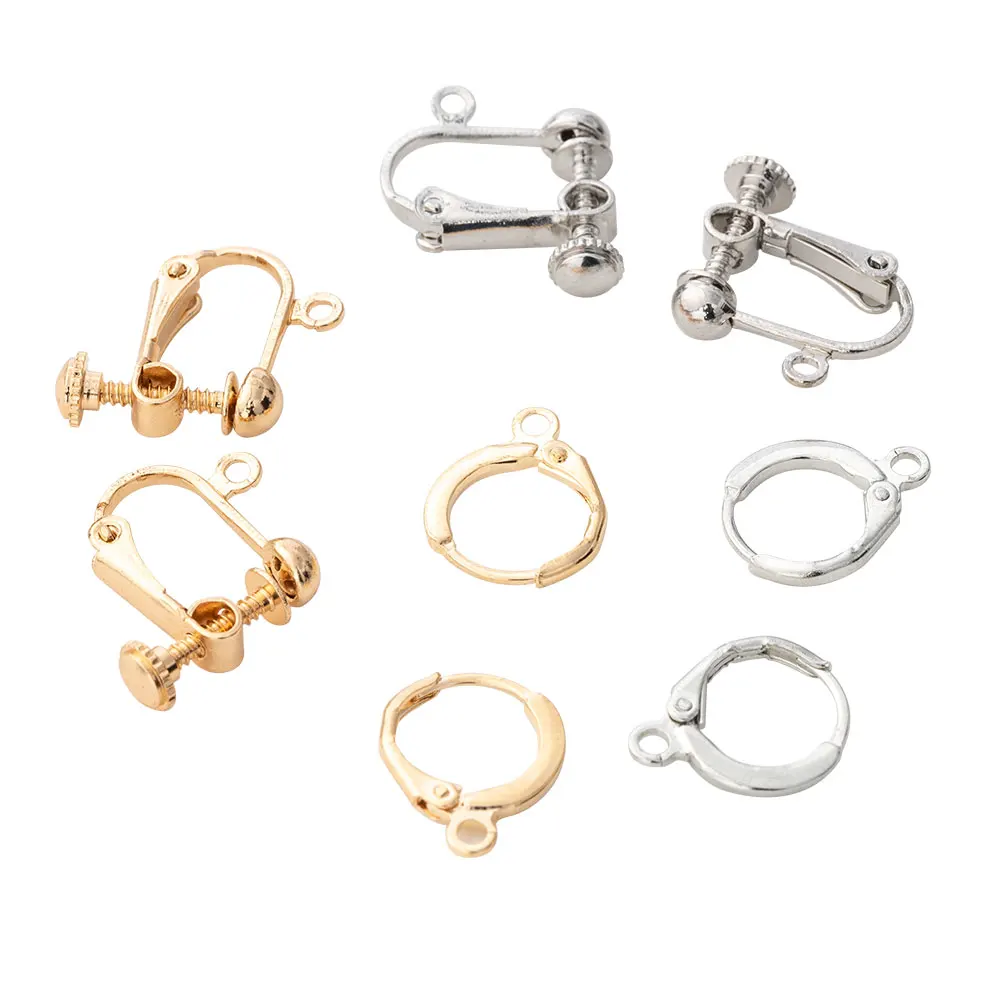 

Brass Cheap Jewelry Accessories Hoops Parts Golden Screw Earring Clips earring no piercing invisible clips fashion findings, Gold/silver color