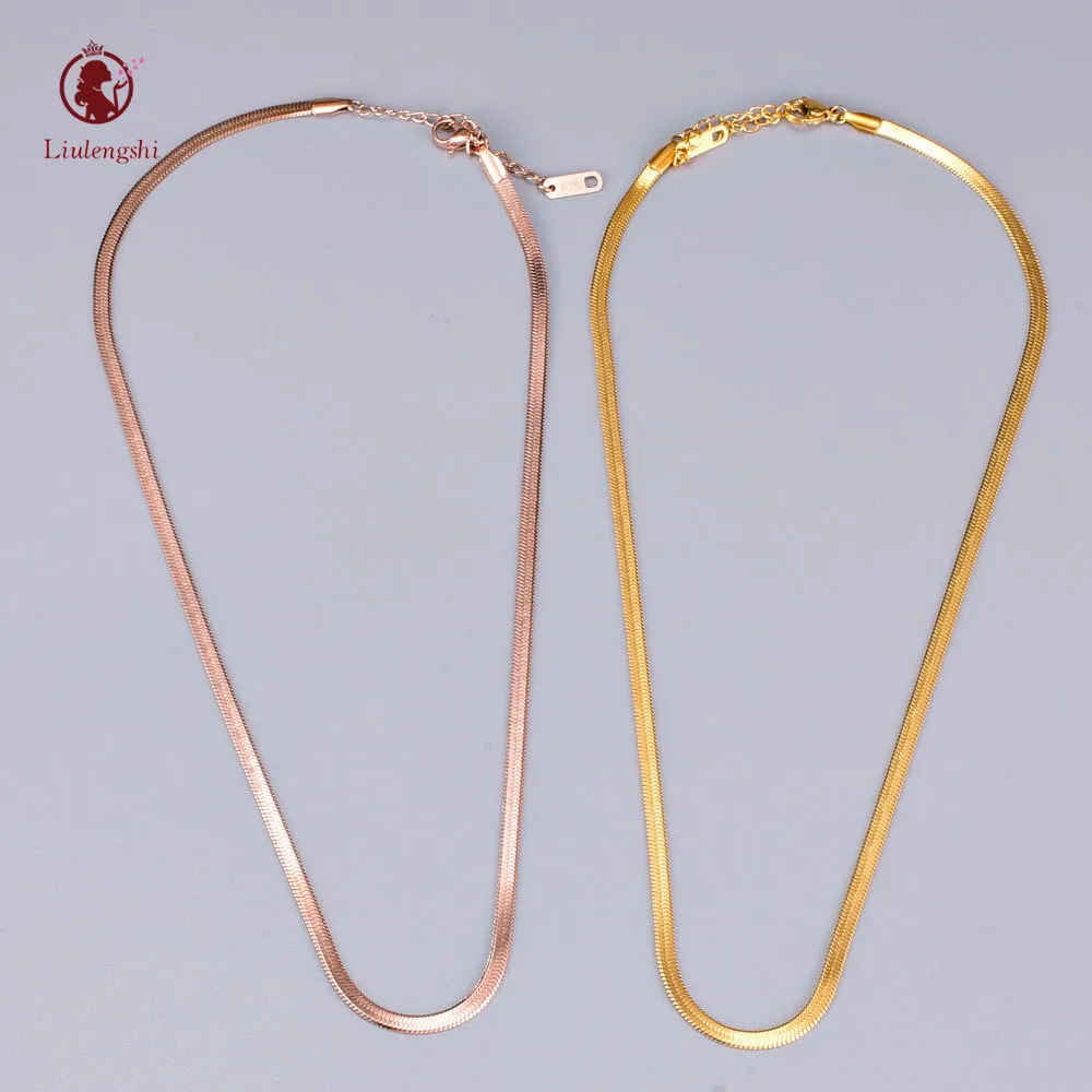 

Wholesale Gold Color Snake Bone Chain Necklace Stainless Steel Flat Snake Linked Necklace For Women