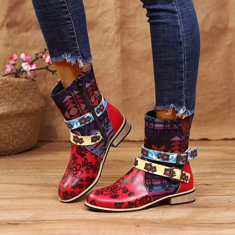 

2021 new national style bohemian naked boots low-tube thick-soled snow boots women, Red