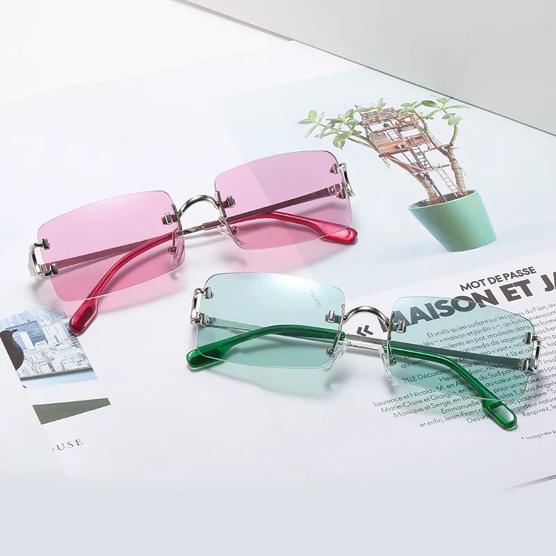 

lmamba Fashion Brand Designs Square Shades Glasses 2021 Retro Vintage Sun Glasses Unisex Square Rimless Sunglasses
