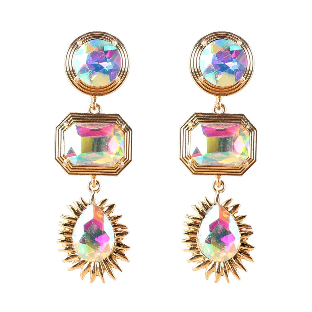 

Wholesale High Quality Metal Colorful Crystal Long Drop Earrings Fashion Rhinestones Jewelry For Women