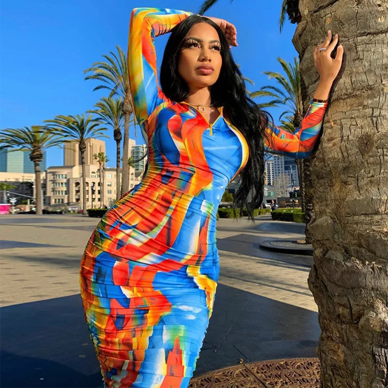 

FS2963A 2020 fall new fashion women print long dress