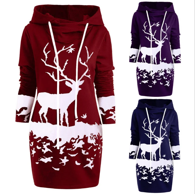 

Women Winter Christmas Sweater Fashion Pretty Hooded Daily Wear Thick Girls Sweatshirt, As picture