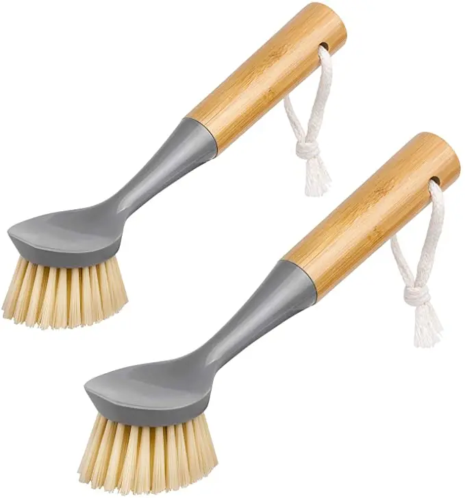 

DS1007 Kitchen Sink Cleaning Scrub Brush for Pans Pots Wooden ristles Dish Scrubber Long Handle Dish Brush with Bamboo Handle