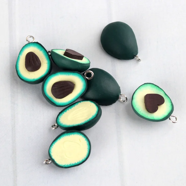 

lovely 2pcs per couple artificial avocado polymer clay cabochon with silver hook