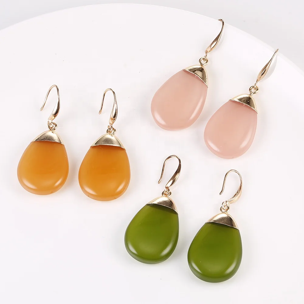 

2019 Fashion candy color resin teardrop statement earrings for women party wedding jewelry christmas gift, As picture