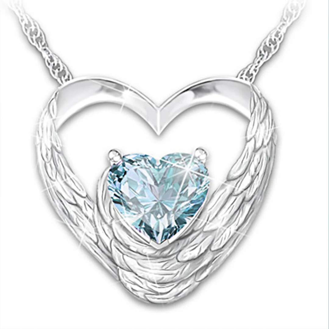 

New Heart Shaped Angel Wings Blue Crystal Ladies Necklace Pendant