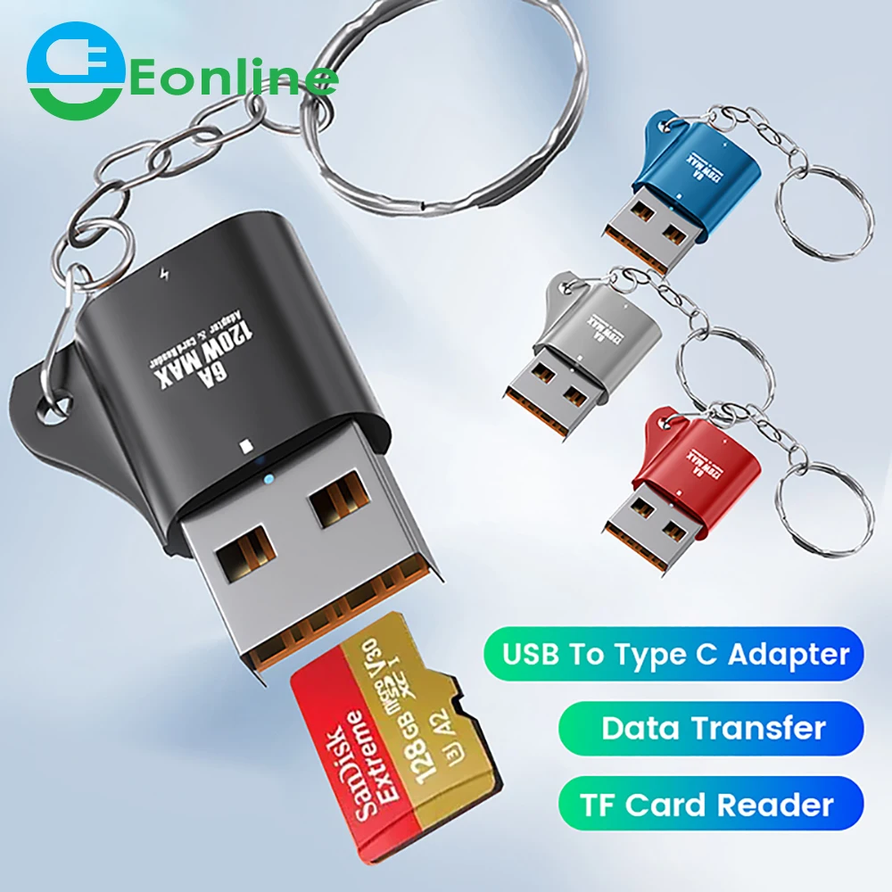 

EONLINE USB To Type C Adapter 2 In 1 TF Card Reader USB Male To USB C Female Converter For Macbook Phone Charge OTG Connector