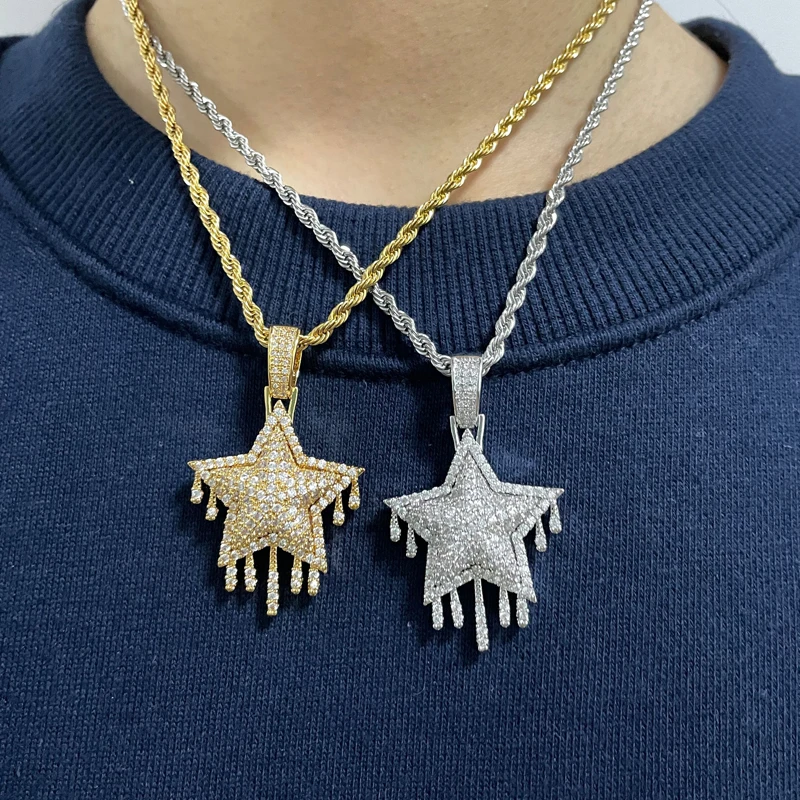 

Fashion Charm Zircon Bling Necklace Drip Star Tassel pentacle glitter Exquisite Women Girl Hip Hop Pendant necklace women