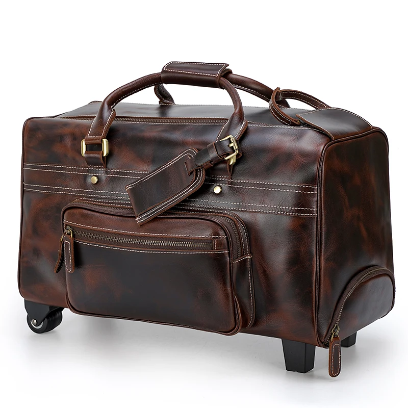 

Hot Selling fashion Trolley Suitcase Waterproof Overnight Luggage Bags Genuine Cow Leather Travel Bag With Wheels, Customized color