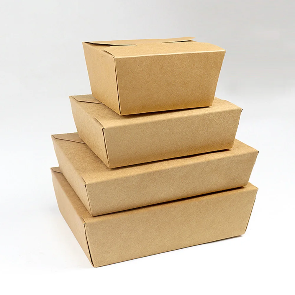 Factory Supply Wholesale Custom logo Disposable Kraft Paper Recyclable Take Away Food Packaging Lunch Box for Restaurant Chicken