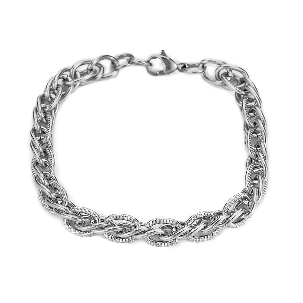 

2021 New Titanium Steel Bracelet Glossy Cuban Chain Ladies Bracelet Suitable for Party, Silver