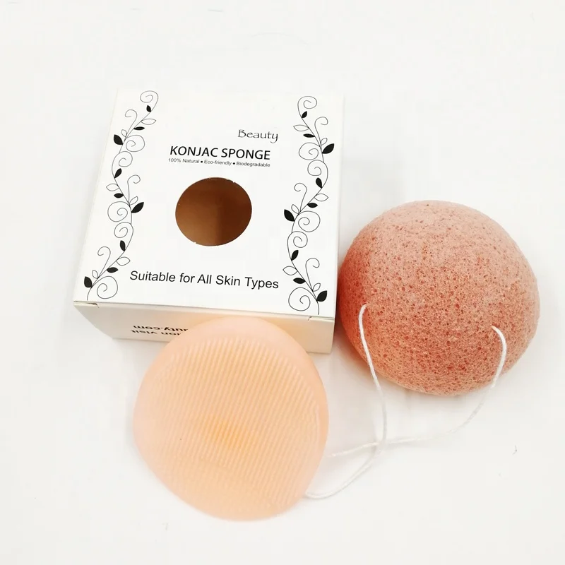 

Silicone Cleaning Brush Konjac Facial Cleansing Sponge Set, Pink or custom