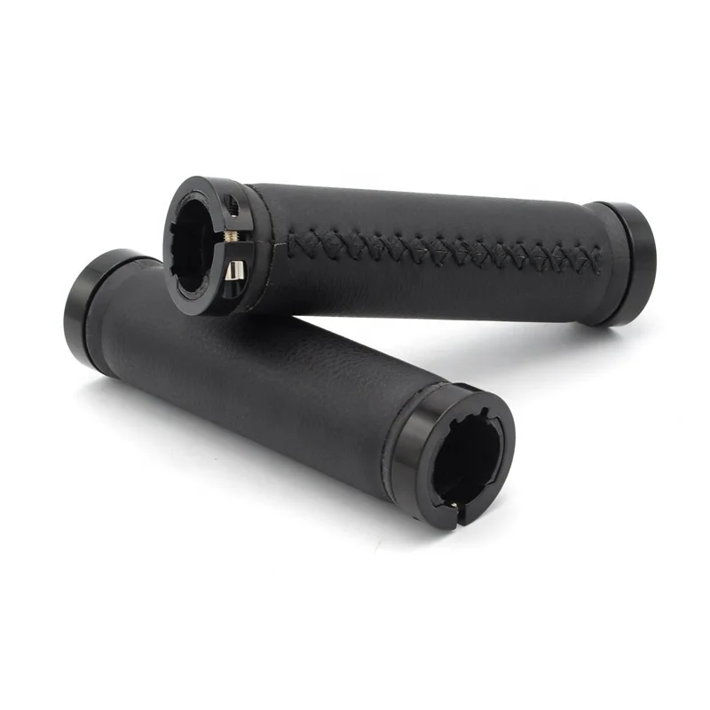 

Bilateral locking grips mountain bike silicone microfiber Leather grip with bilateral locking Bicycle Handlebar Grips, Black