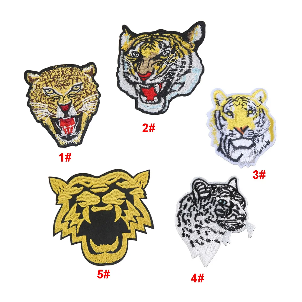 

good quality hot sale animal theme iron on embroidered tiger head patches for men clothes