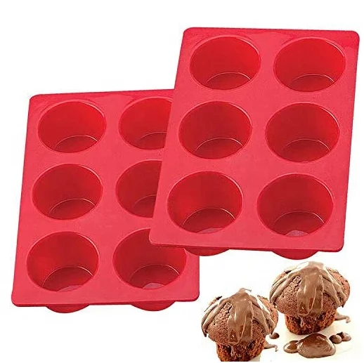 

Hot Selling Non Stick 6 Cavity Baking Cupcake Pan Chocolate Muffin Cake Mousse Silicon Tray Mold, Red