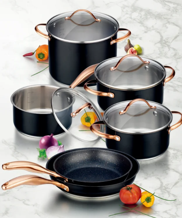 

PVD copper handle nonstick coating 304 Stainless Steel cookware sets 10pcs, Black or customized