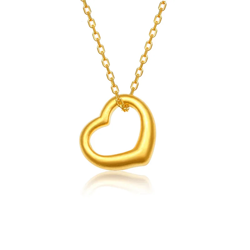 

Certified Popular 3D Hard Gold Foot Gold 999 Love Pendant Hollow Heart Necklace With 18K Golden Clavicle Chain One Piece