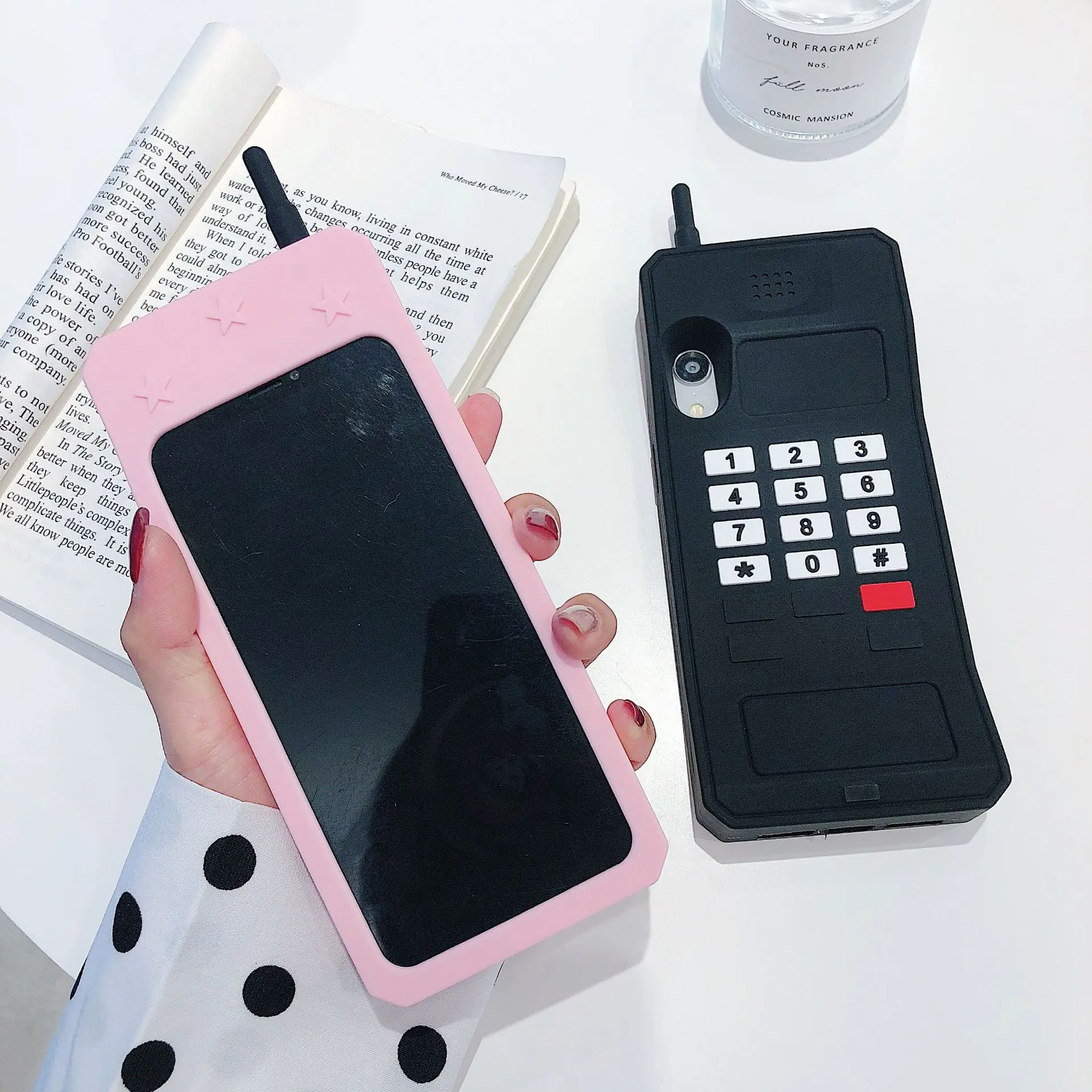 

Retro creative big phone Funny Shockproof Silicone black pink cell mobile phone case for iPhone 11 pro max 12 mini phone cover