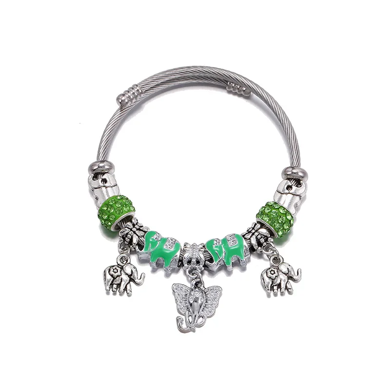 

Simple Stainless Steel Bracelet Opening Adjustable Elephant Beaded Bracelet, Mixed