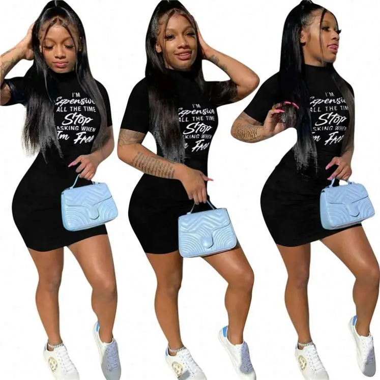 

Fondpink 2021 Summer Women Word Print Sexy Dress For Lady Fashion Clothing Dress