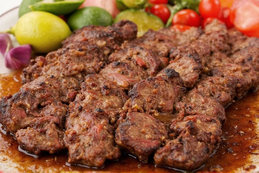 Marinating beef strips in a bowl