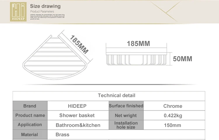 HIDEEP Bathroom Accessories Brass Chrome Triangle Basket Shower Shelf Towel Holder