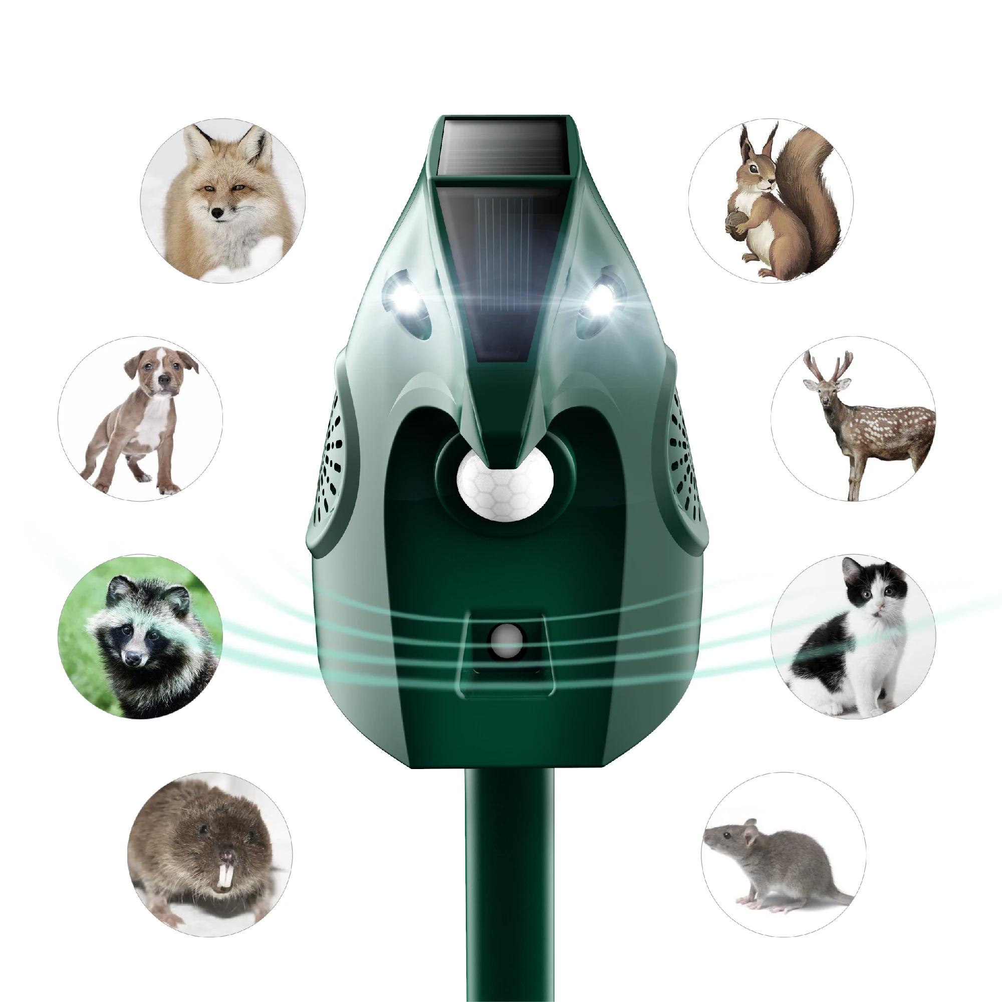 

2021 New Smart Solar Ultrasonic Cat/Dog/Bird/Fox/Monkey/ Pigeon Repeller Large Animal Repeller Device Outdoor Animal Repeller