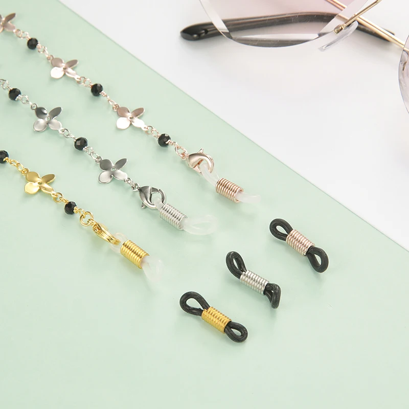 

Black Bead Crystal Holder Cord For Mask Gold Metal Sunglasses Strap for Girl Women Flower Lanyard for Eye Glasses Accessories