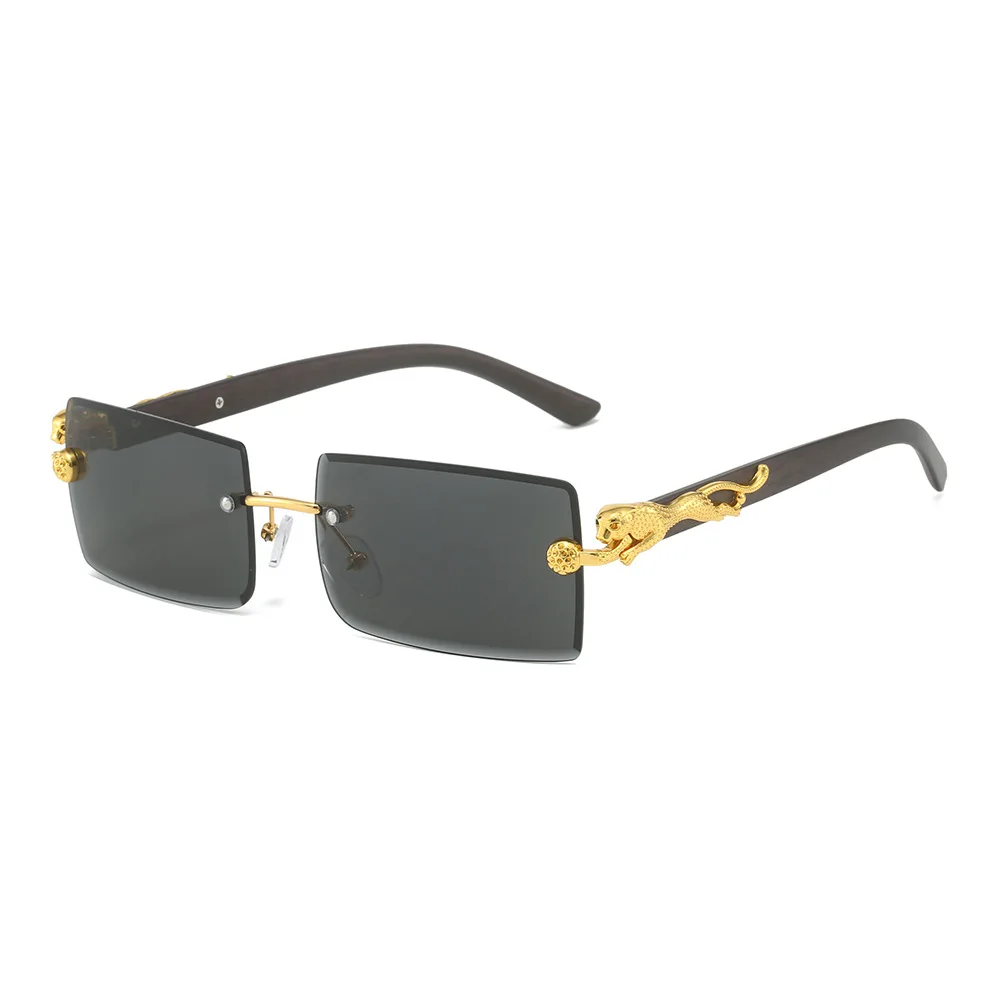 LBAshades 50409 2024 New Frameless Rimless Sunglasses Popular Square Cut Edge Leopard Cheetah PC Fashion Sunglasses